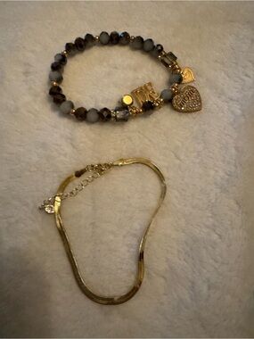 Gold-Tone Beaded Charm Bracelet with Heart Pendant - & gold chain bracelet
